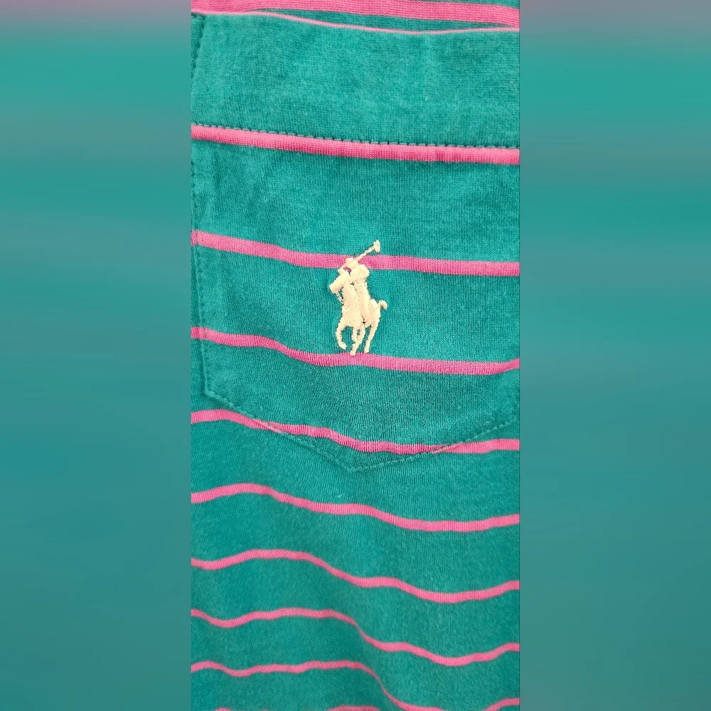 Polo Golf Ralph Lauren Teal Blue and Pink Striped Polo Shirt Size Large